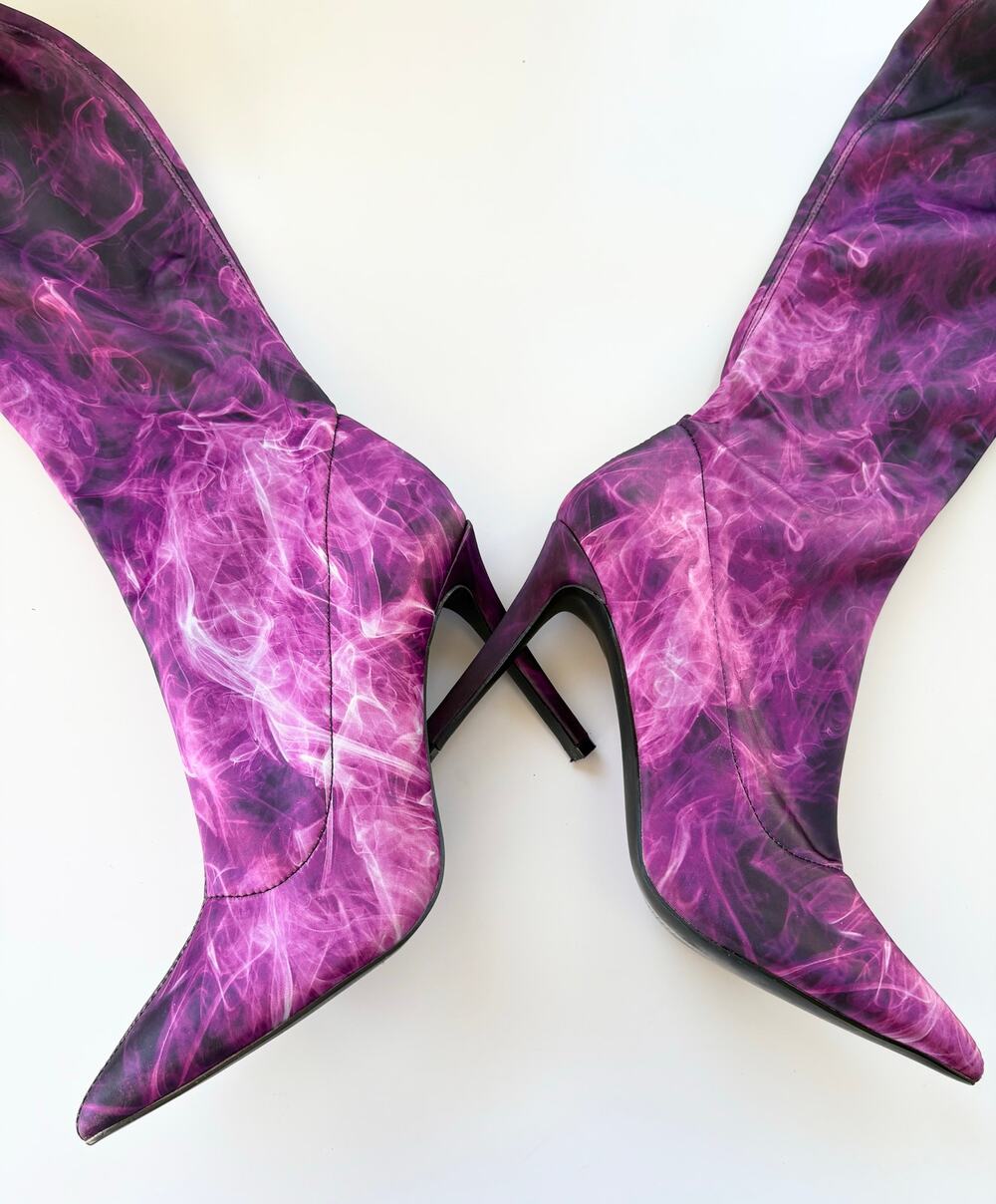 Poster Girl Heels Thigh High Boots Stripper Over the Knee Purple Flame Stiletto